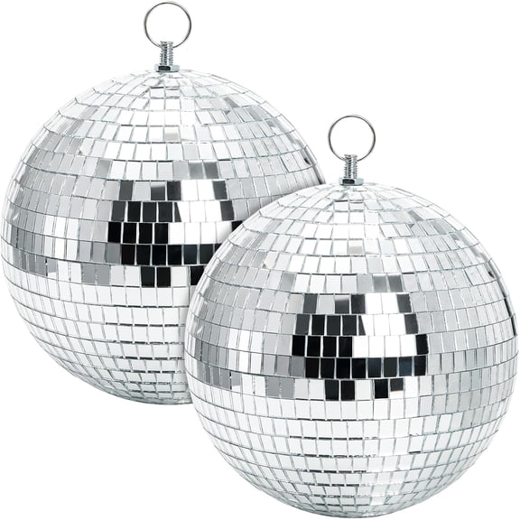 2 Pack Mirror Disco Ball, 7 Inch Cool and Fun Large Silver Hanging Disco Ball wi