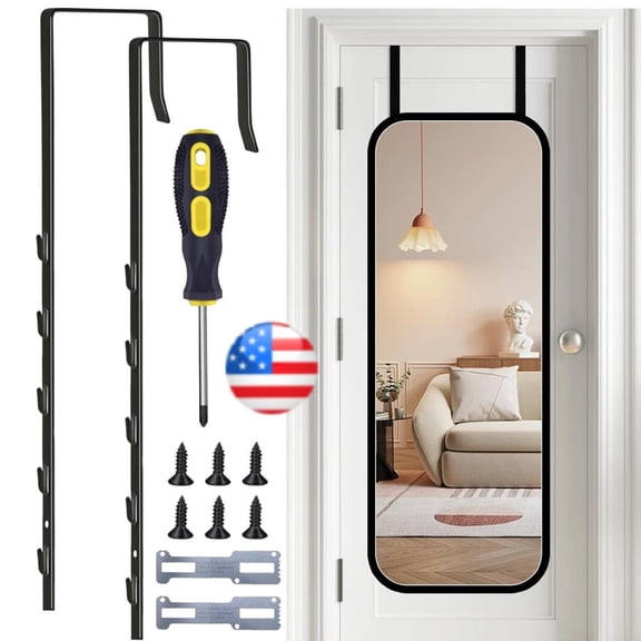 2 Pack Mirror Hanger for Door,Adjustable Door Mirror Brackets Set Protective Linin Over The Door Mirror Hooks Mirror Brackets Set 13.7 inch, Black