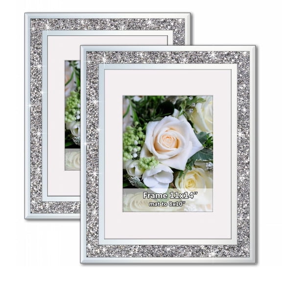 2-Pack Mirror Photo Frame Silver Diamond Tabletop &Wall