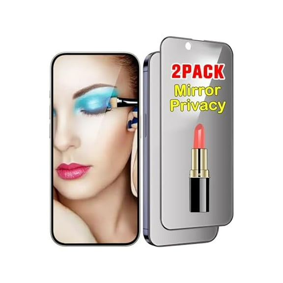 2 Pack Mirror Screen Protector for iPhone 14 and iPhone 13/13 Pro Tempered Glass Mirrored Effect Anti-Spy Full Coverage Easy Installation Frame 9H Hardness Anti-Scratch 6.1 inch (Silver)