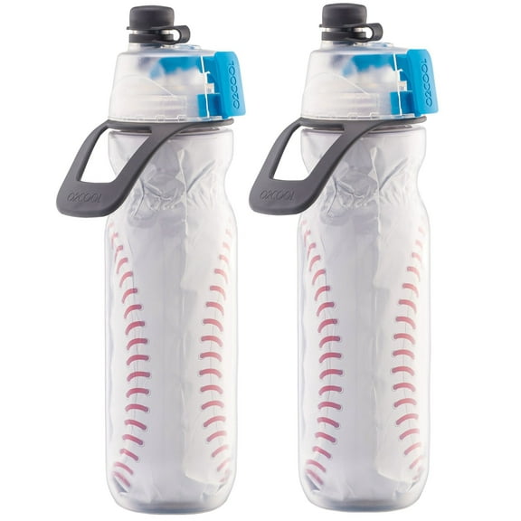 O2COOL Mist N Sip Water Bottle for Drinking & Misting, Baseball - Pack of 2