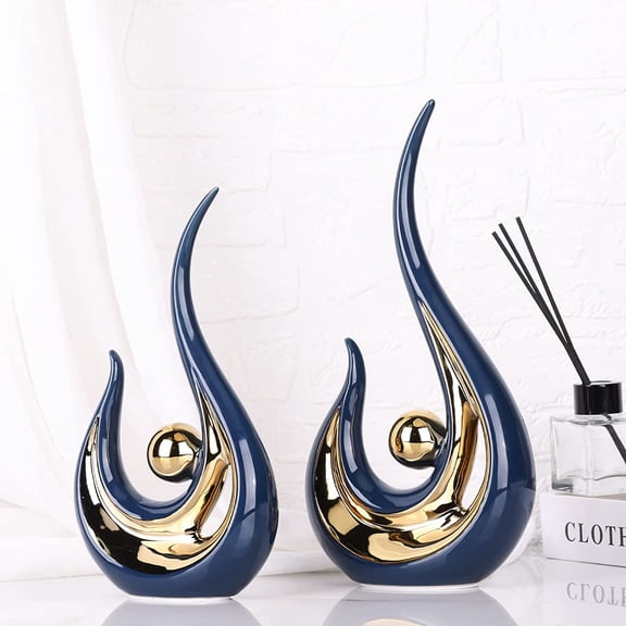 2-Pack Modern Abstract Art Home Decor Accent, Contemporary Statues Coffee Table Decor for Living Room, Dining Room Centerpieces, Ceramic Sculptures and Silver Knick Knacks for TV Stand Decor