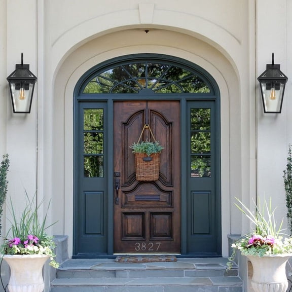 2-Pack Modern Black Outdoor Wall Lantern Lights, 21" Height with Clear Glass Shade - Weather-Resistant Hardwired Sconce for Porch, Patio & Entryway (Bulbs Not Included)