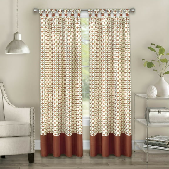2 Pack: Modern Chic Geometric Tab Top Window Curtain Panels - Spice, 84 in. Long