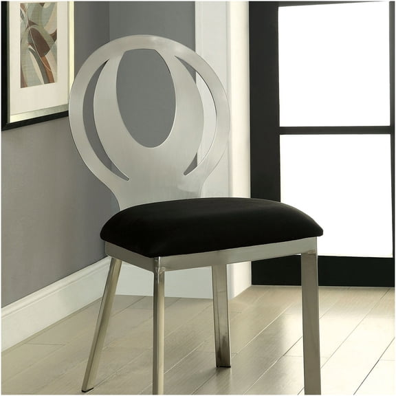 2-Pack Modern Dining Chairs with Silver Metal Frame & Black Microfiber Cushioned Seats