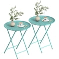 thumbnail image 1 of 2 Pack Modern Folding TV Tray Tables, Round Metal Outdoor Side Table, Compact Snack Dinner Table for Home & Small Space Use, 1 of 9