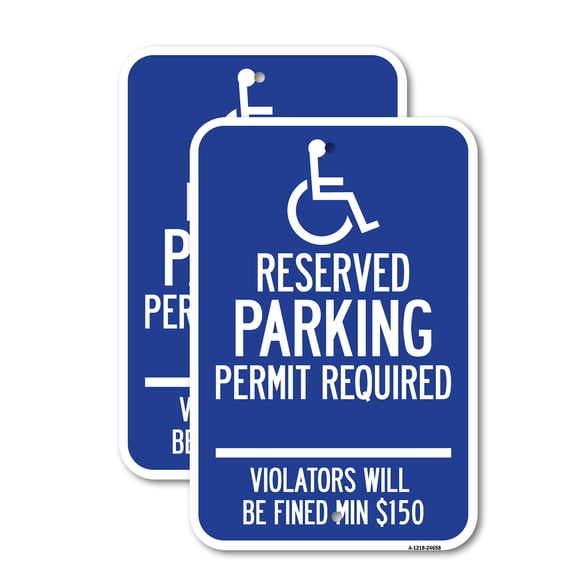 (2 Pack) (Modern Isa Symbol) Connecticut Reserved Parking Permit Required Violators Will Be Fined Min $150 | 18" X 24" Heavy-Gauge Aluminum Sign | Rust Free Aluminum, Weather Resistant,