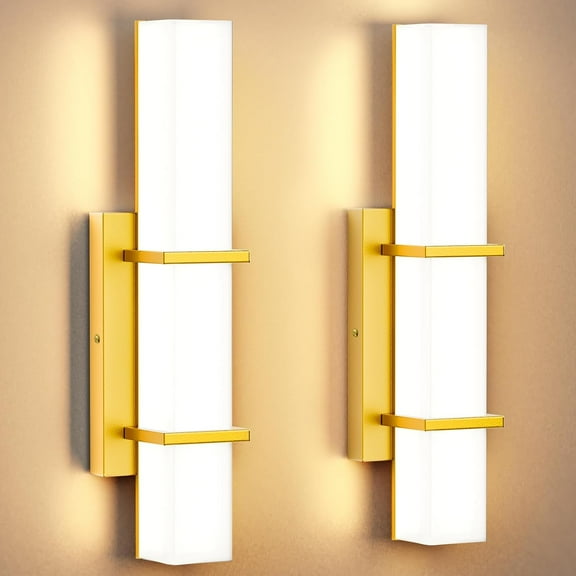 2-Pack Modern LED Wall Sconce Light Fixture, 17.6 in. Dimmable Gold Hardwired Bathroom Vanity Lights (Set of 2), Up/Down Acrylic Wall Lighting for Mirror, Hallway, Living Room Accent Decor