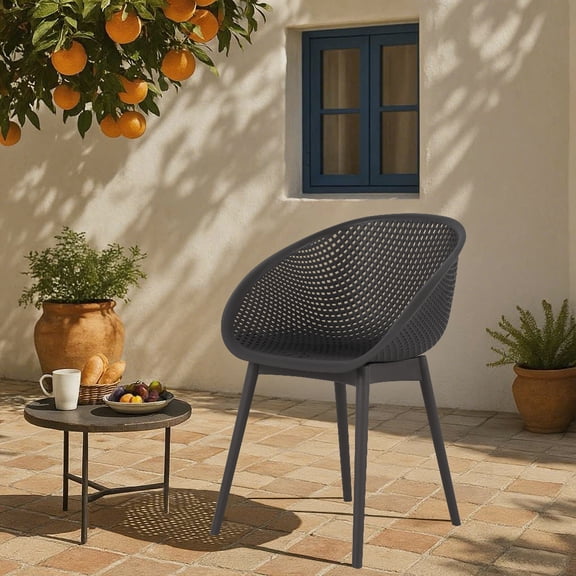 2-Pack Modern Lounge Chairs Indoor/Outdoor All-Weather PP Plastic, Lightweight for Patio, Beach, Living Room (Warm Grey)