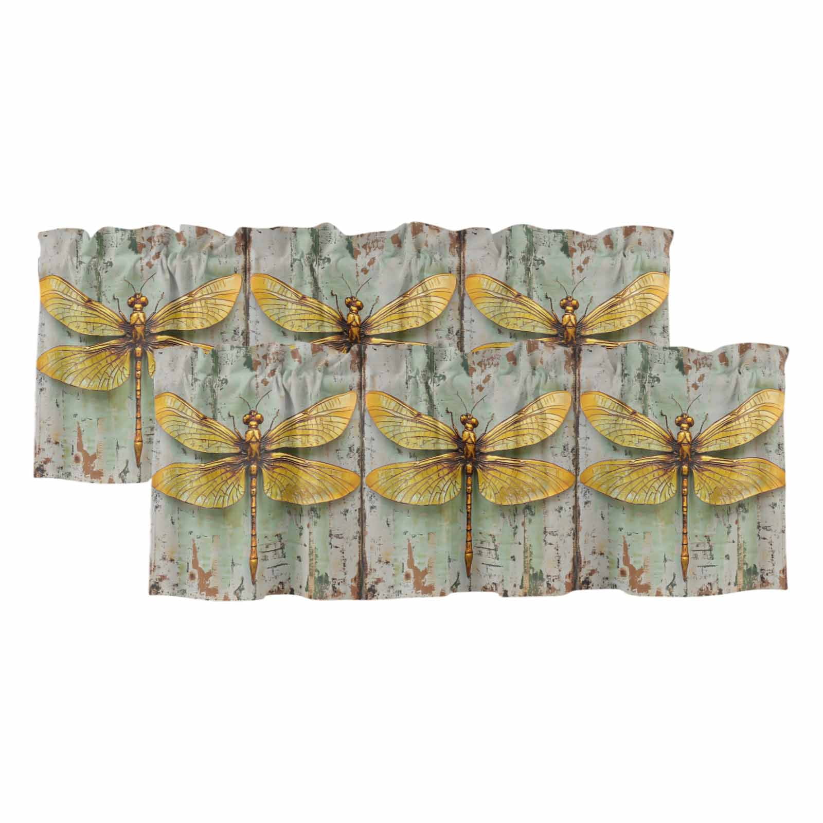 2 Pack Modern Oil Painting Valance for Window Retro Yellow Dragonfly ...
