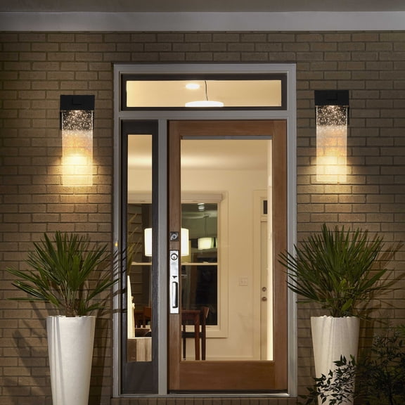 2-Pack Modern Outdoor Wall Light Fixtures, Black Weatherproof LED Wall Sconce with Crystal Bubble Shade & Light Sensor - 12W Wall Lamp for Porch, Entryway, and Patio (Indoor/Outdoor Use)
