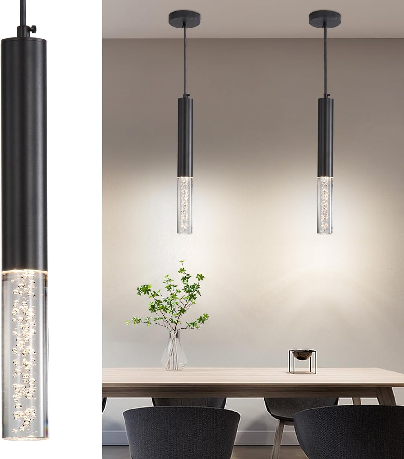 2 Pack Modern Pendant Light Mini Chandelier Bubble Acrylic Pendant ...