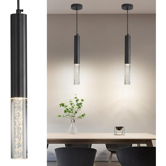 2 Pack Modern Pendant Light Mini Chandelier Bubble Acrylic Pendant Lighting for Kitchen Island, 3 Color 3000K/4500K/6500K Black LED Ceiling Hanging Light for Bathroom Dining Room Bedroom