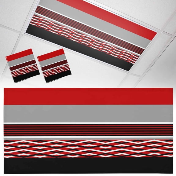 2 Pack Modern Style Fluorescent Light Covers for Ceiling Lights Black White Diamond Stripes Red Gray Rectangle Magnetic Ceiling Light Covers Overhead Light Filters for Office Classroom Home