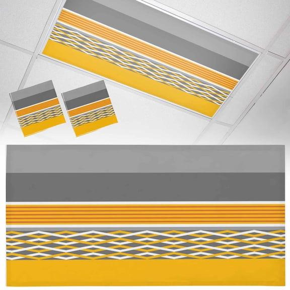 2 Pack Modern Style Fluorescent Light Covers for Ceiling Lights Yellow White Diamond Red Stripes Black Gray Rectangle Magnetic Ceiling Light Covers Overhead Light Filters for Office Classroom Home