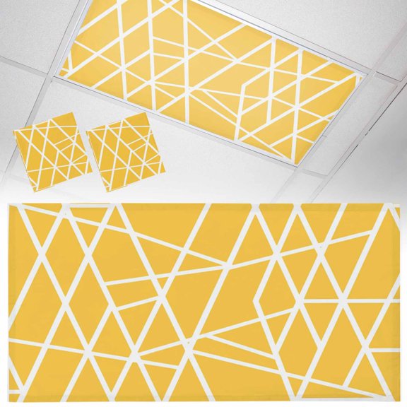 2 Pack Modern Themed Fluorescent Light Covers for Ceiling Lights Irregular Yellow Shapes White Lines Pattern Magnetic Ceiling Light Covers Overhead Light Filters for Office Classroom Home