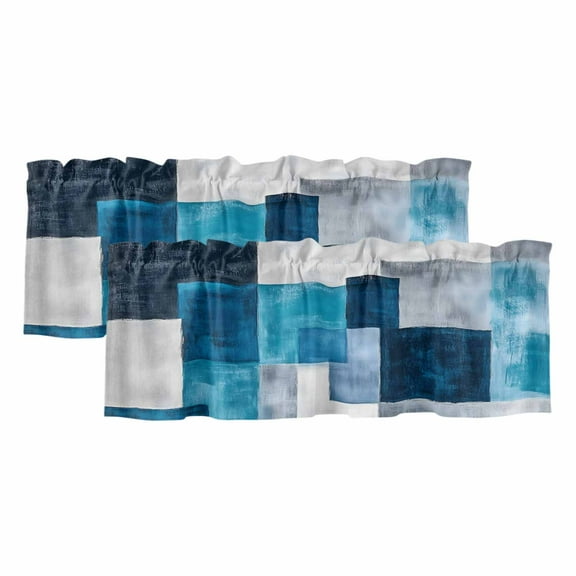 2 Pack Modern Turquoise Valance for Window Gradient Blue Grey White Coast Neutral Kitchen Valance Rod Pocket Short Curtain Topper Decorative Window Treatment for Living Room Bedroom 42"x18"