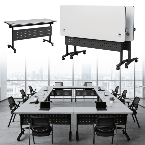 2 Pack Modular Conference Tables,Folding Conference Room Tables with Wheels & Cable Managements,47.2 IN Conference Room Table,Mobile Meeting Training Table for Office Seminar Classroom