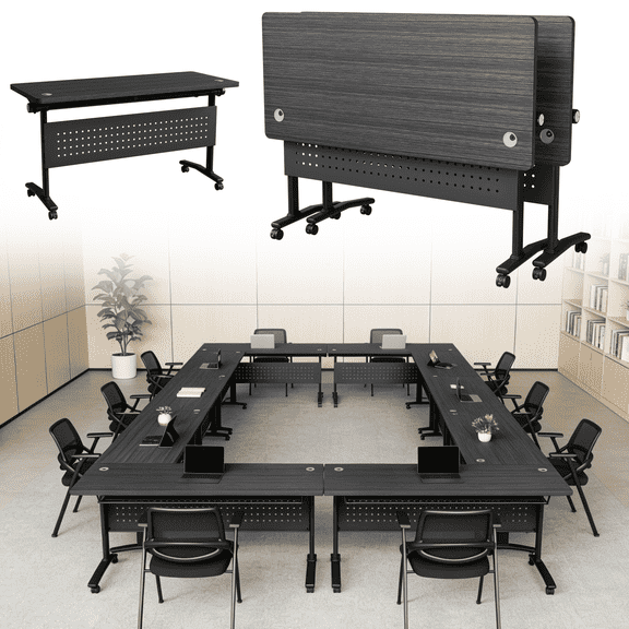 2 Pack Modular Conference Tables,Folding Conference Room Tables with Wheels & Cable Managements,47.2 IN Conference Room Table,Mobile Meeting Training Table for Office Seminar Classroom