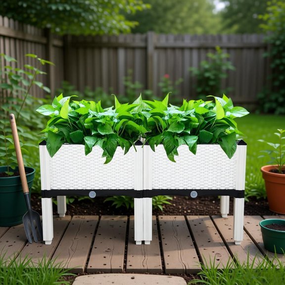 2 Pack Modular Planter Box Free Splicing Injection Plastic Rattan Pattern Lightweight Durable Weather Resistant for Indoor Outdoor Garden Patio Balcony Restaurant Cafe Herb Flower Vegetable Display