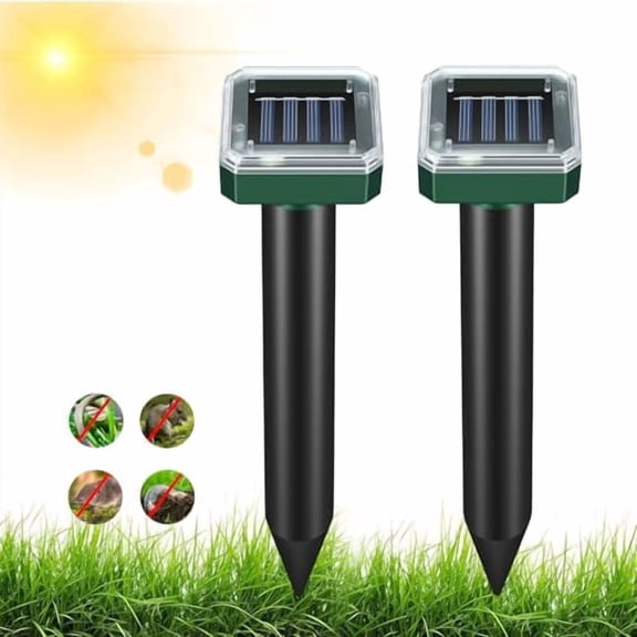 2 Pack Mole Repellent Solar Powered, Ultrasonic Pest Repeller Outdoor for Lawns & Gardens, Chipmunk, Gopher, Snake Deterrent, Deer Repellent Devices, Weatherproof, Dark Green