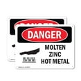 thumbnail image 1 of (2 Pack) Molten Zinc Hot Metal OSHA Danger Sign 10 Inch X 7 Inch Indoor / Outdoor Rust-Free Aluminum Metal Signs for Workplace, Workshop, and Construction Site, Made in the USA, 1 of 8