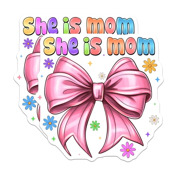 (2 Pack) She is Mom Magnets - Pink Bow Coquette Aesthetic Decor - Mother's Day Mom Birthday Celebration - 5 Inches On Longest Side - Thick Durable Magnet - Made in USA - MAG28780