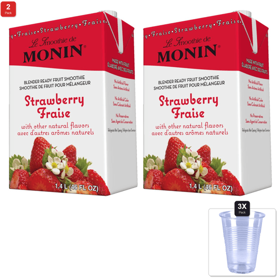 2 Pack | Monin Inc. Smoothie Mixes Monin Strawberry Fruit Smoothie Mix & 3x Disposable Cup