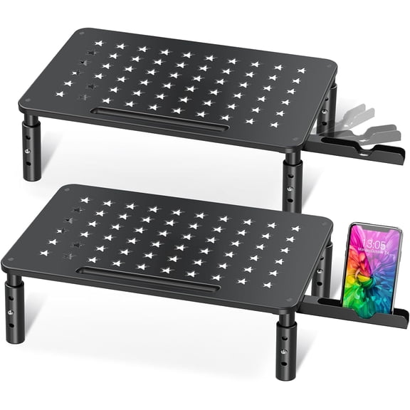 2 Pack Monitor Stand , 3 Height Adjustable Stand with Star Mesh | for Computer, Laptop, Printer, Notebook, iMac, Premium Metal Monitor Risers for 2 Monitors