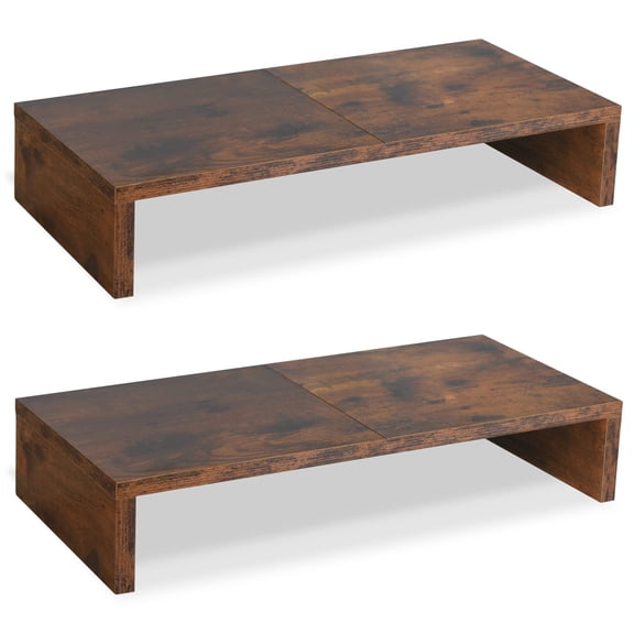 2 Pack Monitor Stand Riser-20 Inch Wooden Tabletop Shfor Tv/pc/laptop/printer Rustic Brown Riser With Storcomputer Design