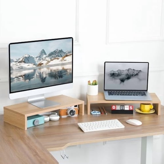 2 Pack Monitor Stand Riser-20 inch, Wooden Desktop Riser for TV/PC ...