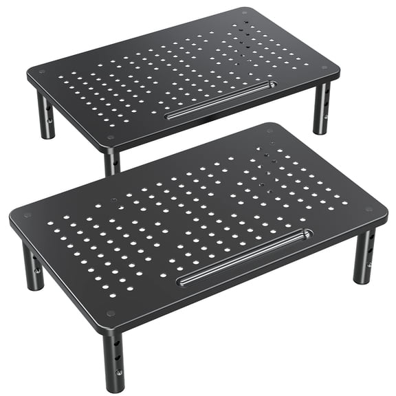 2 Pack Monitor Stand Riser - 3 Height Adjustable For Laptop Computer Pc Printer Mesh Metal Desktop Organizer.
