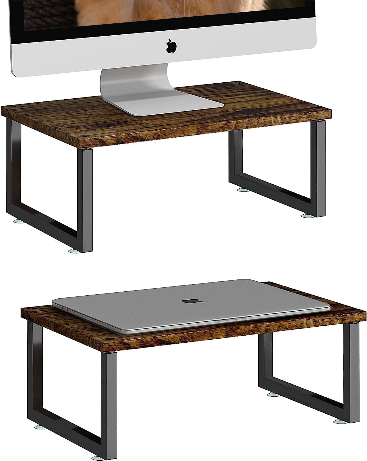 2 Pack Monitor Stand Riser, Wood Desk Storage Organizer for Office ...