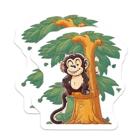 (2 Pack) Monkey Stickers - Cute Jungle Animal - Tree Primate Decal - 5" On Longest Side - Sticks to Smooth Flat Surfaces - Made in USA - BMCS22059