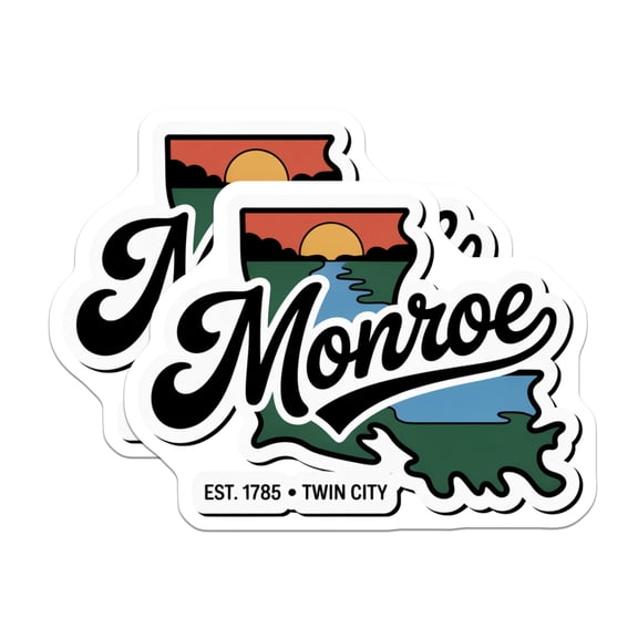 (2 Pack) Monroe Louisiana Magnets - Twin City Souvenir Est 1785 - State Outline River Sunset Scene Magnets - 5 Inches On Longest Side - Thick Durable Magnet - Made in USA - MAG19486