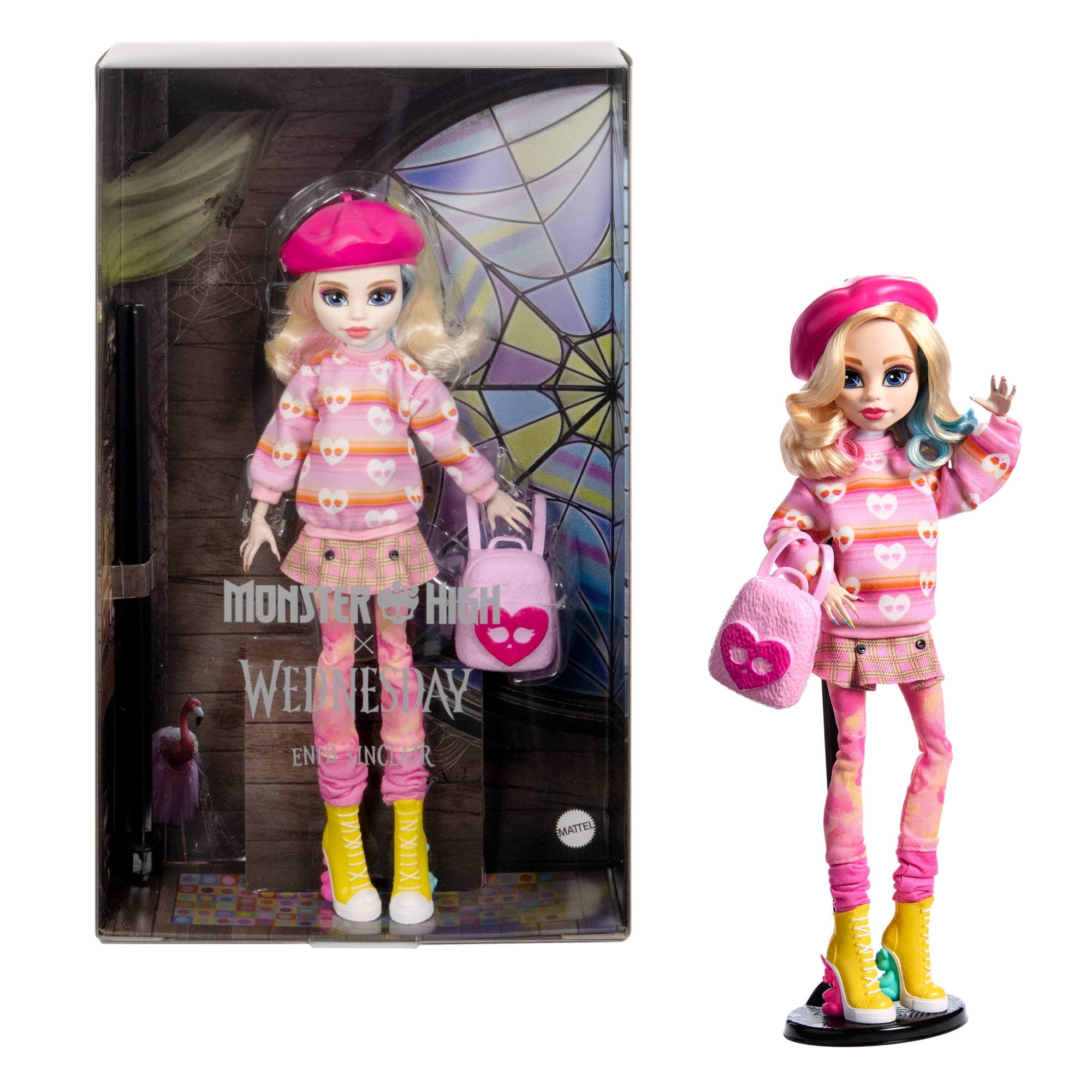 (2 Pack) Monster High Wednesday Collectible Doll, Enid Sinclair in Pink Fashion with Accessories
