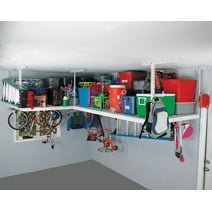 (2-Pack) MonsterRAX 4x8 Overhead Garage Storage Rack - 600 lb Weight Capacity per Rack - 18 Accessory Hooks - 24" - 45" Drop Down