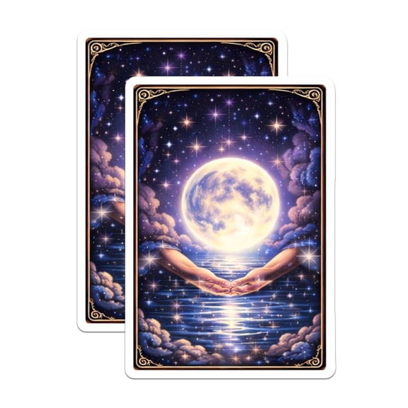 (2 Pack) Moon Beam Stickers - Celestial Waters - Hands Reaching - Starry Sky Stickers - 5" On Longest Side - Sticks to Smooth Flat Surfaces - Made in USA - BMCS15657