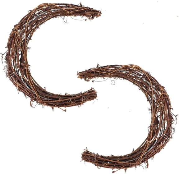 2 Pack Moon Shape Wreath,Happon 11.8inch DIY Craft Grapevine Wreath,Rattan Rings Vine Branch Wreath for Home Holiday Wedding Party