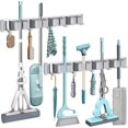 thumbnail image 1 of 2 pack Mop & Broom Holder Wall Mounted Metal Tool Storage Organizer Rack, Silver, 4 Slots & 5 Hooks, 1 of 7