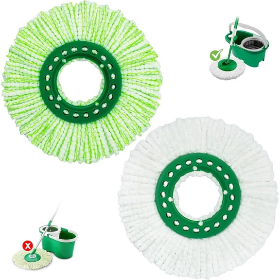 2 Pack Mop Head Replacement Compatible with Libman Tornado,Spin Mop Refills Head,Easy to Replace,Machine Washable,Green+White