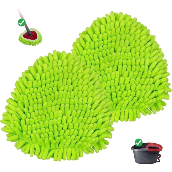 2 Pack Mop Replace Heads for Easywring 1-Tank System, Spin Mop Heads Replacement for Oceda, Microfiber Chenille Duster Mop Refills, Washable Reusable