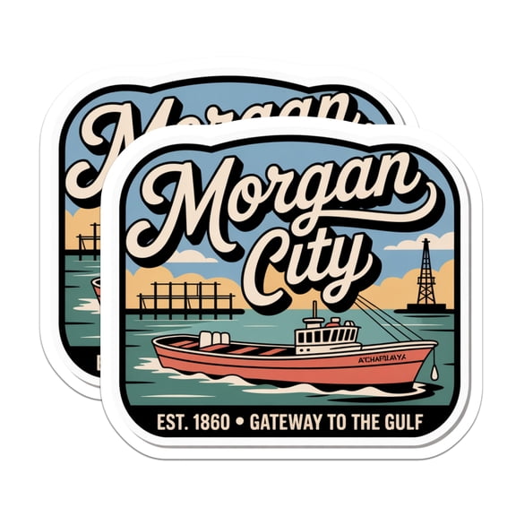 (2 Pack) Morgan City Louisiana Magnets - Vintage Travel - Boat and Rig Decor - 5" On Longest Side - Premium Magnet - for Cars, Refrigerators, Toolboxes, Lockers - Made in USA - MAG17975