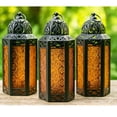 thumbnail image 1 of 3-Pack Moroccan Candle Lantern Holder - Decorative Lamp for Tabletop or Hanging Use, Indoor or Outdoor Porch Patio - Haloween, Ramadan, Weddings and Holidays, Medium, Amber/Orange, 1 of 10
