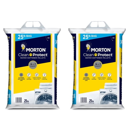 2 Pack Morton Water Softener Salt Clean and Protect - 25 Pound Each Bags
