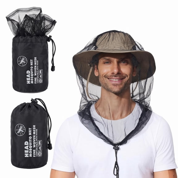 2 Pack Mosquito Head Net Mesh for Hiking & Outdoors,Bug Face Netting over Hat Adults Gnat Fly Insect Midge Protection
