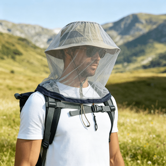 2 Pack Mosquito Head Net Mesh for Hiking & Outdoors,Bug Face Netting over Hat Adults Gnat Fly Insect Midge Protection