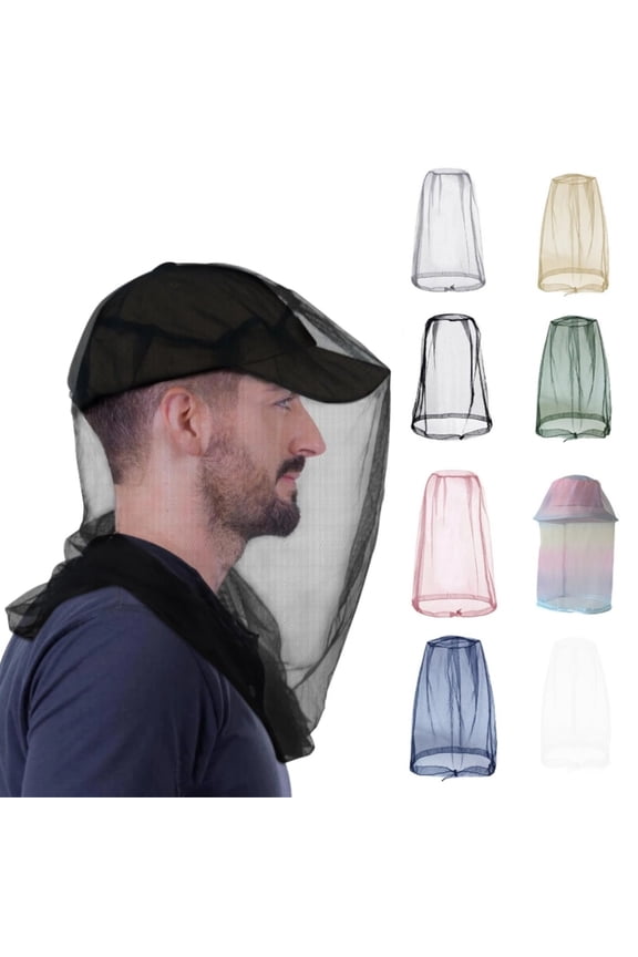 2 Pack Mosquito Head Net for Outdoor Use –-Fine Breathable Mesh Bug Shield with Elastic Drawstring, Lightweight Face Cover for Camping, Hiking, Fishing, Gardening, Fits All Hats, Black