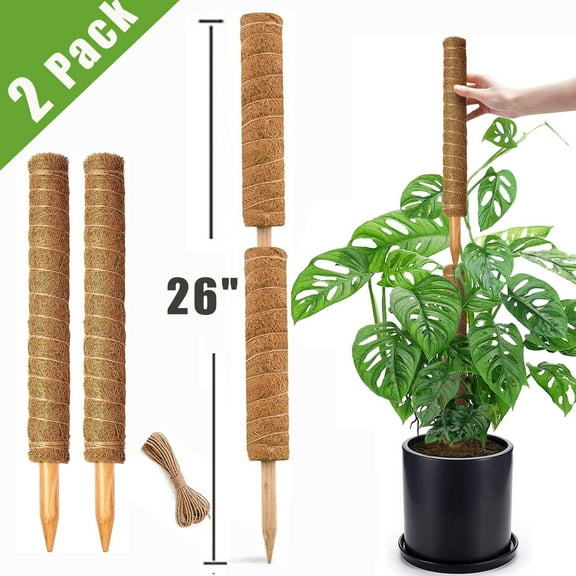 2 Pack Moss Pole, Each 15 Inch, Extendable Design to 26 Inch Moss Pole for Monstera, Moss Poles for Climbing Indoor, Coir Pole Sticks Support Stakes for Potted Plants, Pothos, Philodendron