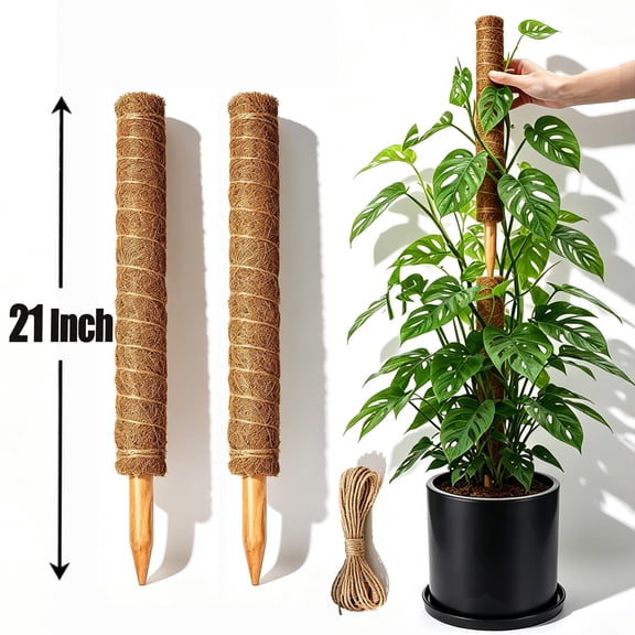 2 Pack Moss Pole, Each 20.8 Inch, Extendable Design to 38 Inch Moss Pole for Monstera, Moss Poles for Climbing Indoor, Coir Pole Sticks Support Stakes for Potted Plants, Pothos, Philodendron